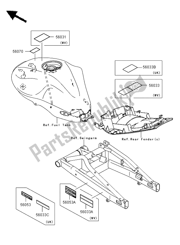All parts for the Labels of the Kawasaki ER 6N 650 2008