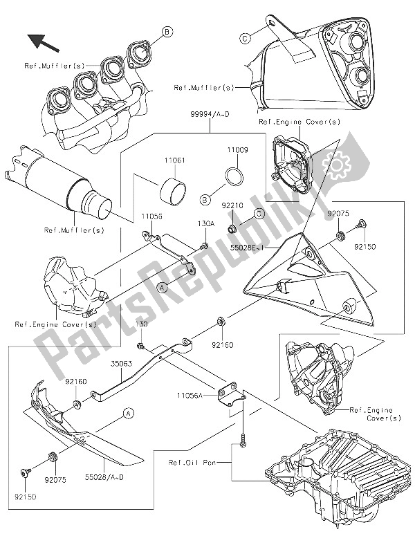 All parts for the Accessory (belly Pan) of the Kawasaki Z 800 2016