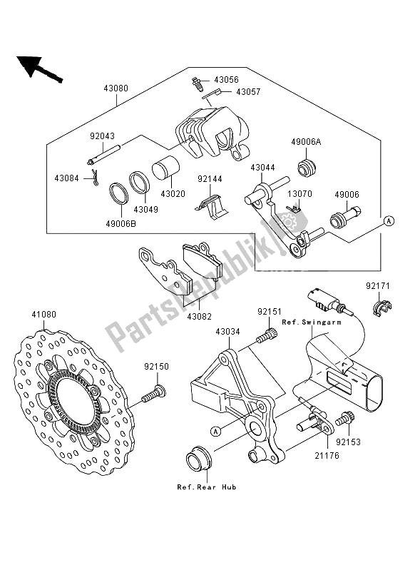 Alle onderdelen voor de Achterrem van de Kawasaki ER 6F ABS 650 2006