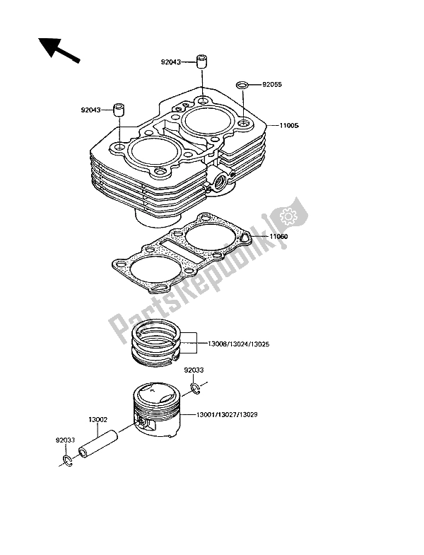 All parts for the Cylinder & Piston of the Kawasaki GPZ 305 Belt Drive 1991