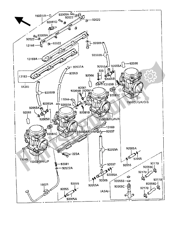 All parts for the Carburetor of the Kawasaki GPZ 1000 RX 1988