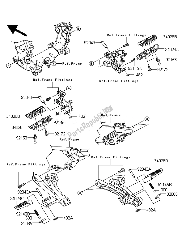 All parts for the Footrests of the Kawasaki ZZR 1400 ABS 2007