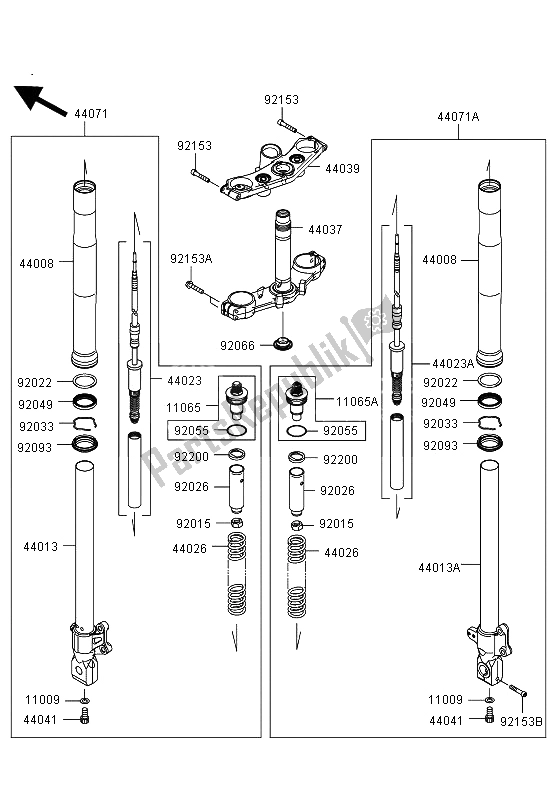 All parts for the Front Fork of the Kawasaki Z 750 2012