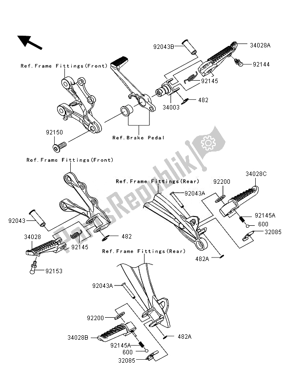 All parts for the Footrests of the Kawasaki Ninja ZX 6R 600 2010