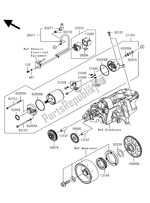 All parts for the Starter Motor (er650ae046805 ) of the Kawasaki ER 6N 650 2007