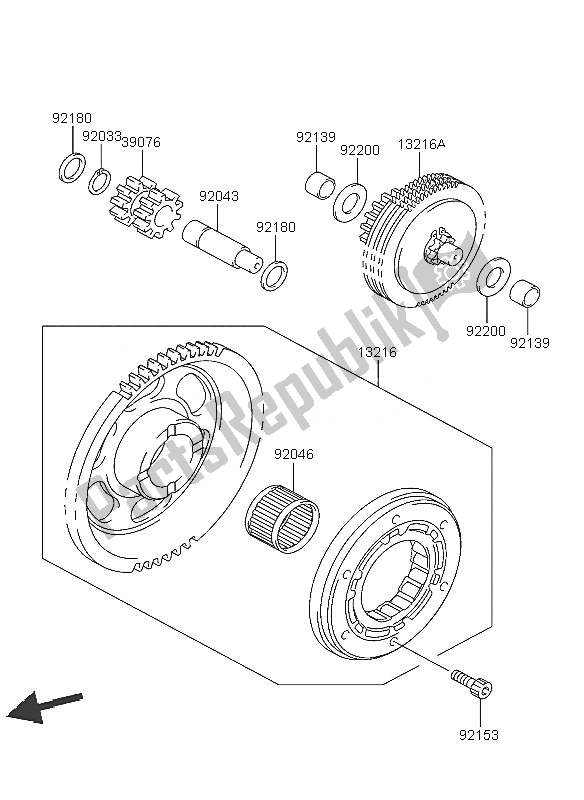 All parts for the Starter Clutch of the Kawasaki KFX 400 2005