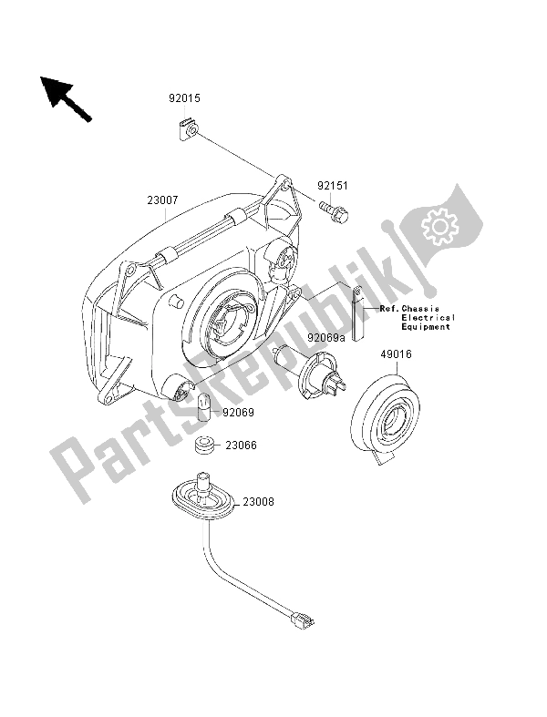 All parts for the Headlight (uk) of the Kawasaki 1000 GTR 1999