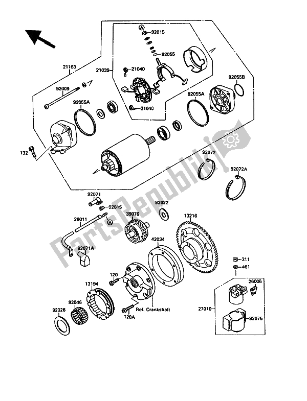 All parts for the Starter Motor of the Kawasaki VN 15 1500 1988