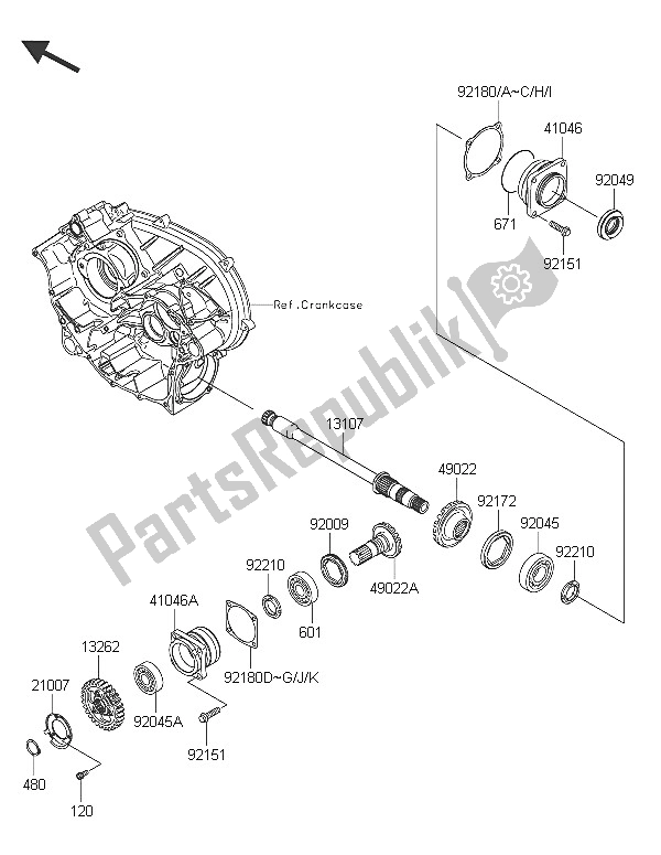 Todas as partes de Engrenagem Cônica Frontal do Kawasaki Brute Force 750 4X4I EPS 2016