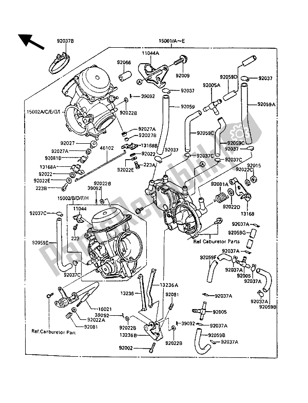 Tutte le parti per il Carburatore del Kawasaki VN 750 Twin 1986