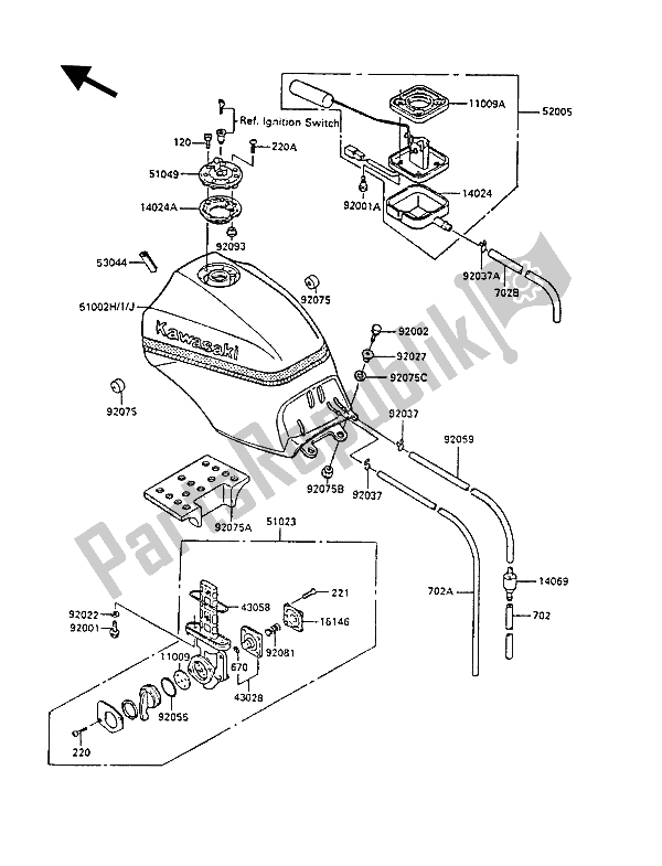 All parts for the Fuel Tank of the Kawasaki GPZ 900R 1988