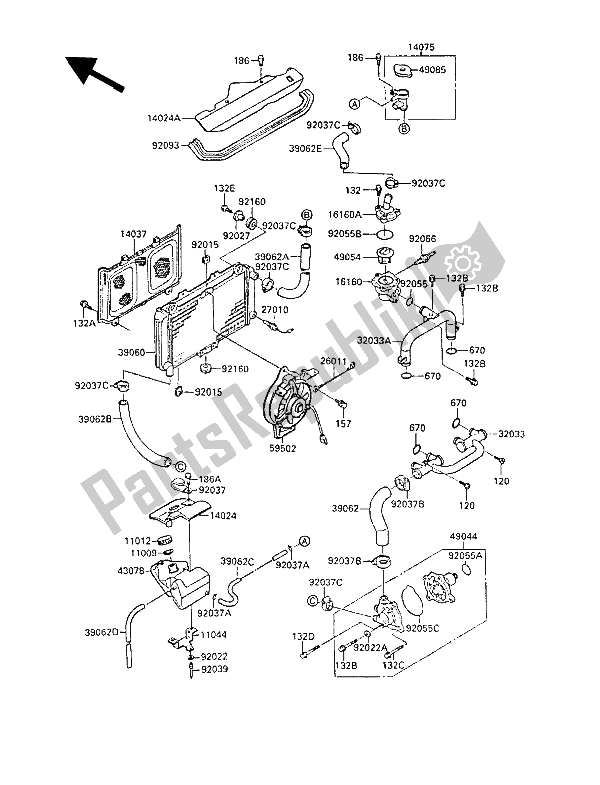 All parts for the Radiator of the Kawasaki GPZ 600R 1988