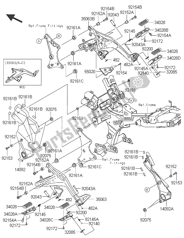 All parts for the Footrests of the Kawasaki ER 6N 650 2016