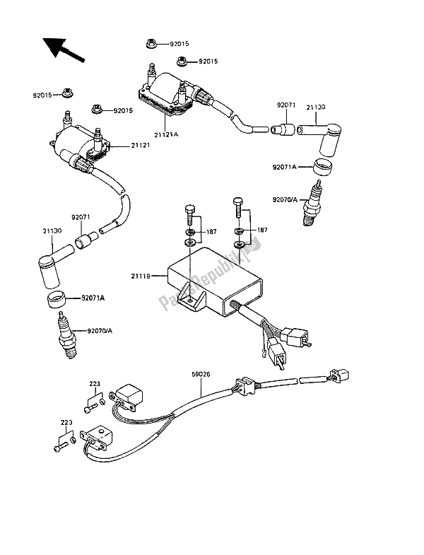 Alle onderdelen voor de Ontbrandingssysteem van de Kawasaki GPZ 305 Belt Drive 1989