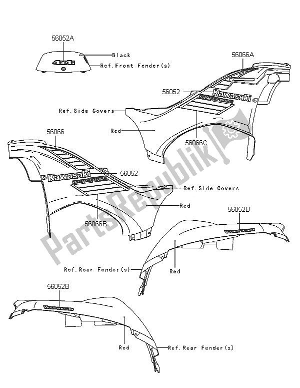 All parts for the Decals (red) (as) of the Kawasaki KVF 750 4X4 2005