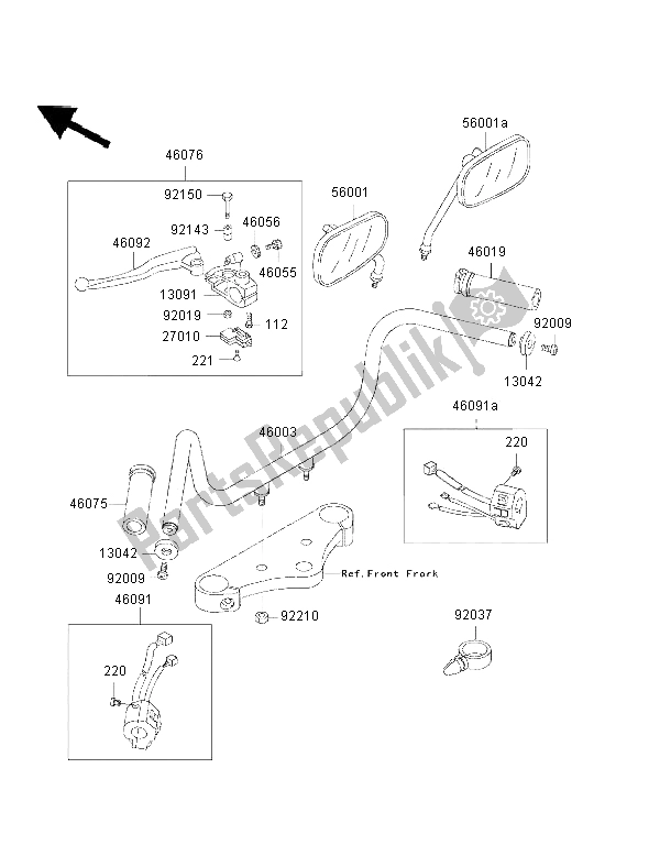 Tutte le parti per il Manubrio del Kawasaki EN 500 2002