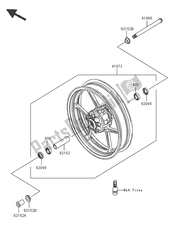 Tutte le parti per il Mozzo Anteriore del Kawasaki Ninja ZX 10R 1000 2005