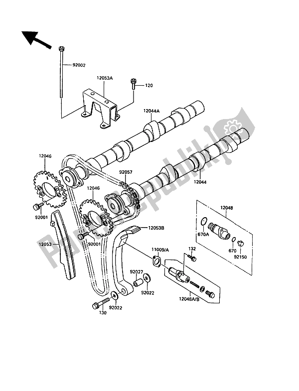 All parts for the Camshaft & Tensioner of the Kawasaki 1000 GTR 1990