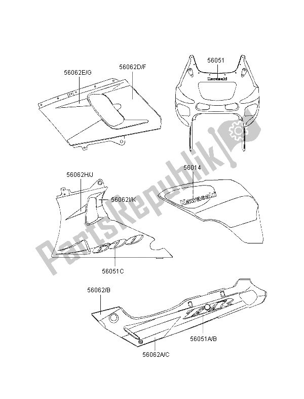 All parts for the Decals (ebony-gray) of the Kawasaki ZZ R 600 1998