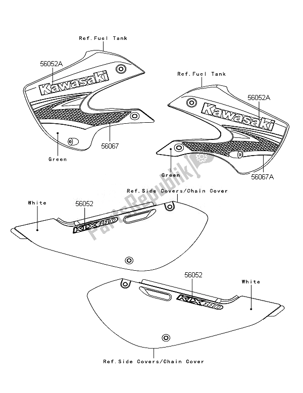 All parts for the Decals (green) of the Kawasaki KLX 110 2007