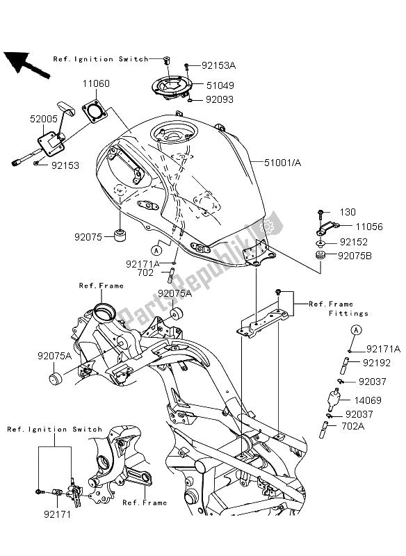 All parts for the Fuel Tank of the Kawasaki Versys ABS 650 2012