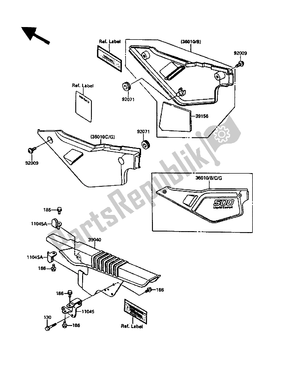 All parts for the Side Covers & Chain Cover of the Kawasaki KLR 500 1989