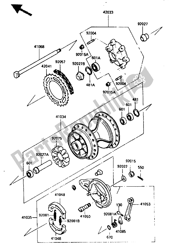 Tutte le parti per il Mozzo Posteriore del Kawasaki KLR 250 1985