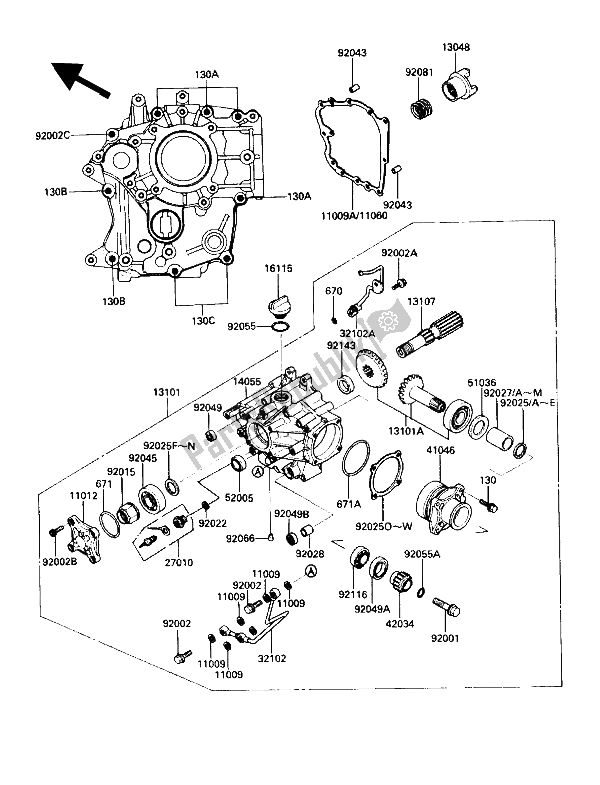 Tutte le parti per il Ingranaggio Conico Anteriore del Kawasaki Voyager XII 1200 1988