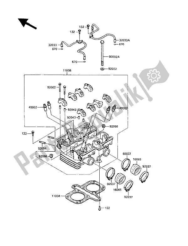 Tutte le parti per il Testata del Kawasaki LTD 450 1989