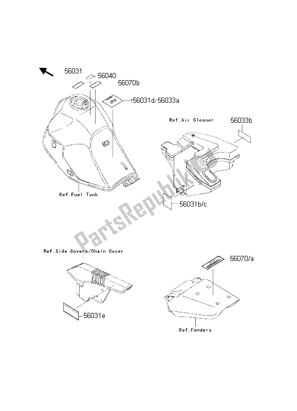 Tutte le parti per il Etichette del Kawasaki KLR 650 2002