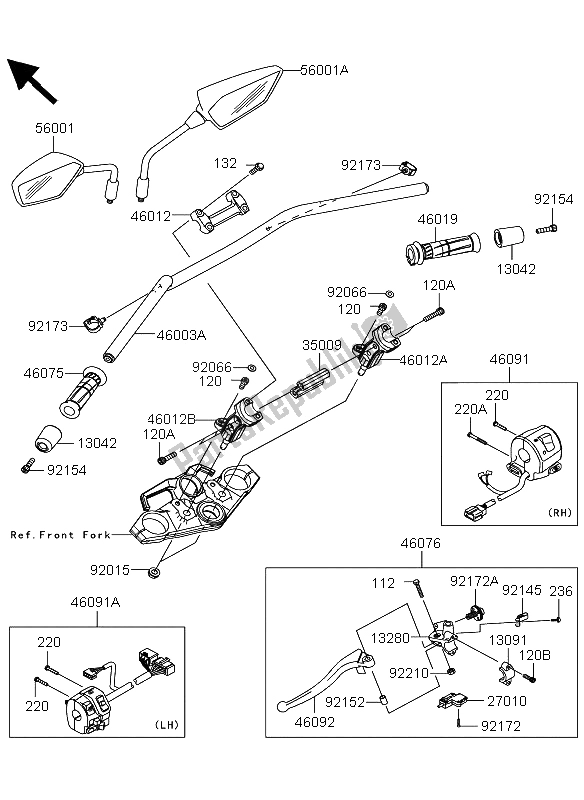 Toutes les pièces pour le Guidon du Kawasaki Versys 1000 2013