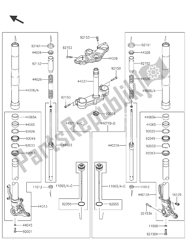 All parts for the Front Fork of the Kawasaki Z 1000 SX ABS 2016