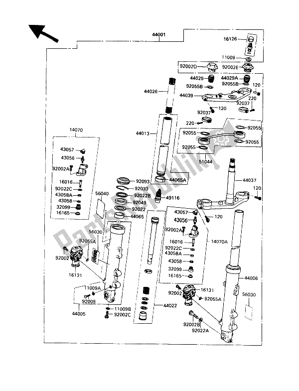 Tutte le parti per il Forcella Anteriore del Kawasaki GPZ 900R 1989