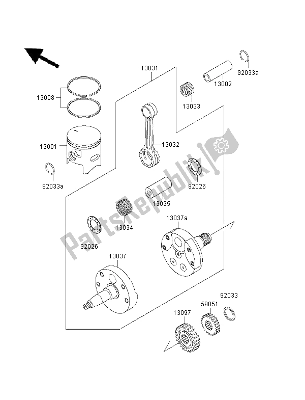 All parts for the Crankshaft & Piston of the Kawasaki KX 250 2001