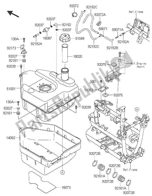 All parts for the Fuel Tank of the Kawasaki Brute Force 750 4X4I EPS 2016