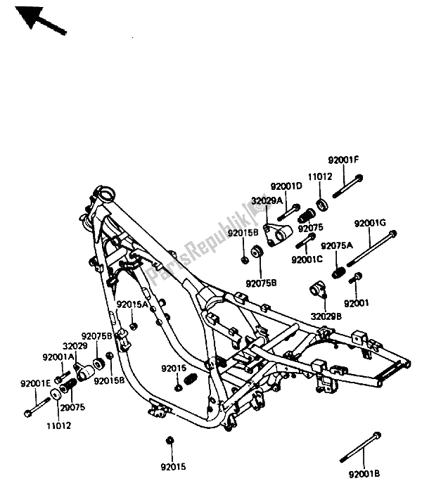 All parts for the Frame Fitting of the Kawasaki GPZ 400A 1985