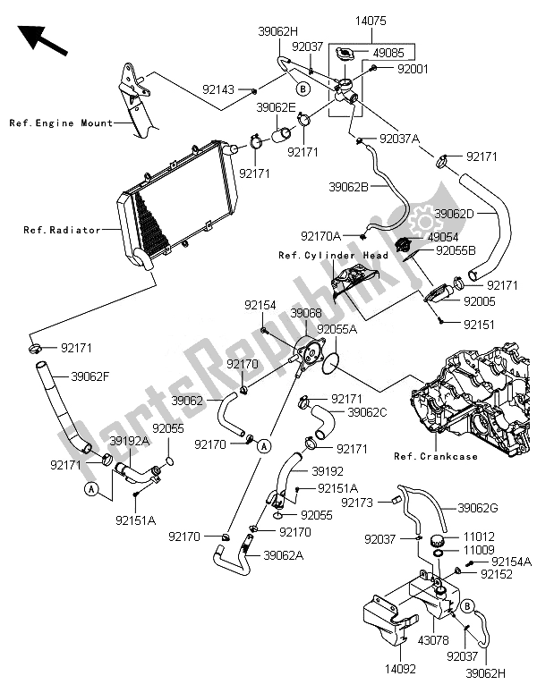 Todas las partes para Tubería De Agua de Kawasaki ZX 1000 SX ABS 2014