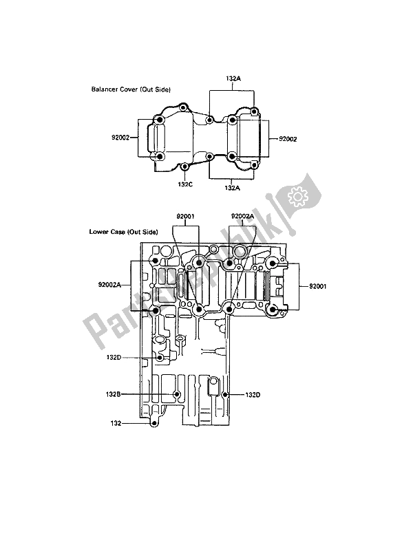 All parts for the Crankcase Bolt Pattern of the Kawasaki KR 1 250 1991