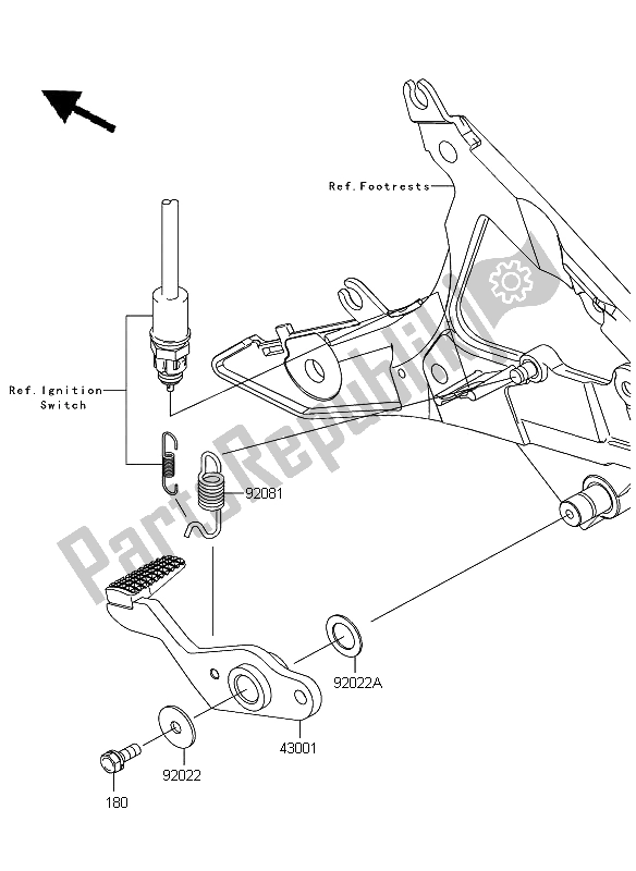 Alle onderdelen voor de Rempedaal van de Kawasaki ER 6N ABS 650 2009