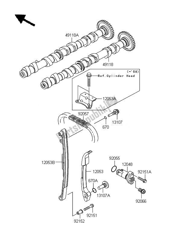 Toutes les pièces pour le Arbre à Cames Et Tendeur du Kawasaki Z 750 ABS 2007