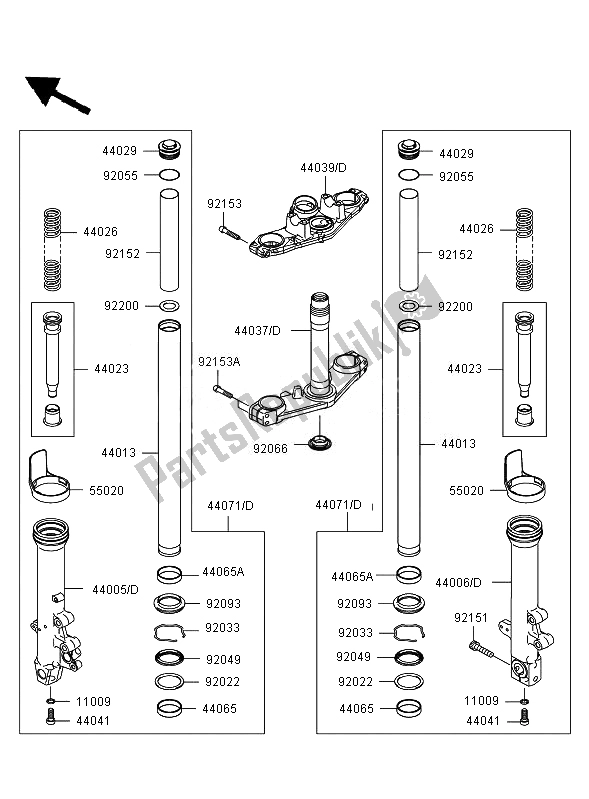 All parts for the Front Fork of the Kawasaki ER 6N ABS 650 2007