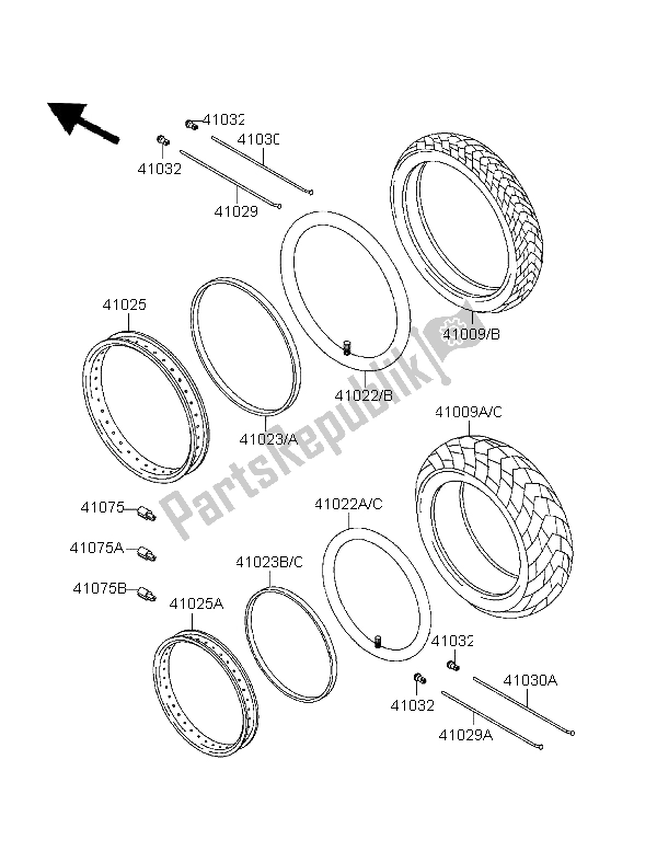 Tutte le parti per il Pneumatici del Kawasaki EN 500 1996