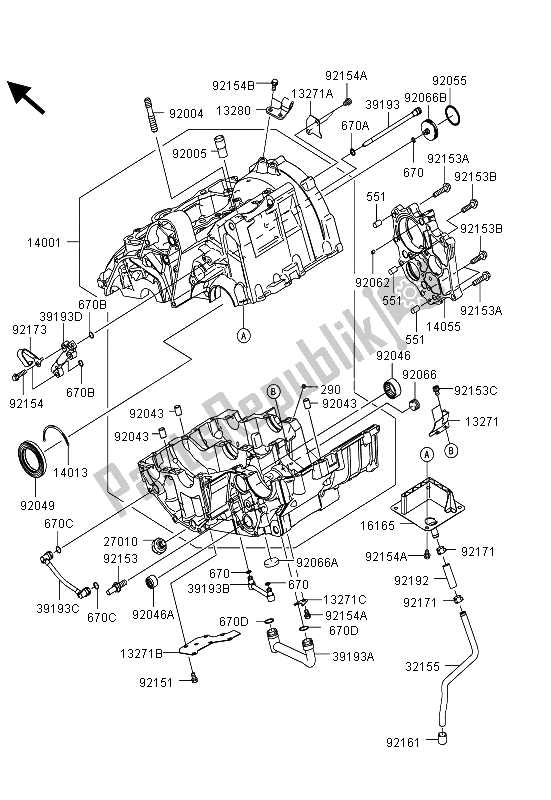 Todas as partes de Bloco Do Motor do Kawasaki ER 6N 650 2013