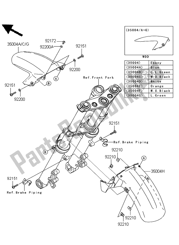 Alle onderdelen voor de Voorspatbord van de Kawasaki ER 6F ABS 650 2009