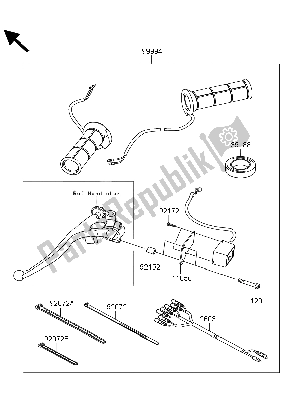 Tutte le parti per il Accessorio (riscaldatore Impugnatura) del Kawasaki Versys 1000 2013
