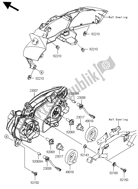 Alle onderdelen voor de Koplamp van de Kawasaki ER 6F ABS 650 2012