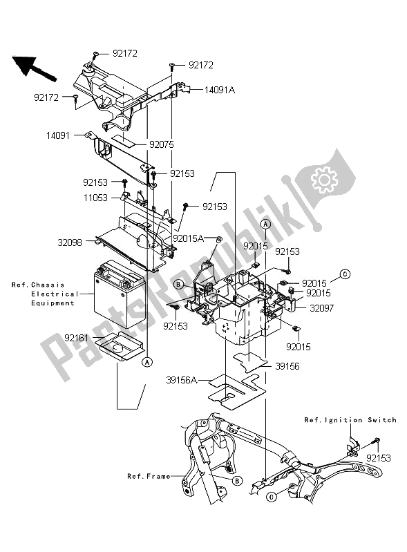 All parts for the Battery Case of the Kawasaki VN 2000 Classic 2010