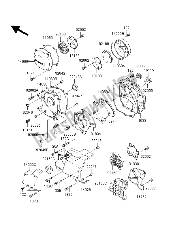 Wszystkie części do Pokrywa Silnika Kawasaki Zephyr 1100 1996