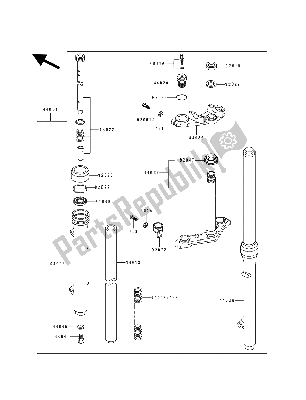 All parts for the Front Fork of the Kawasaki KX 60 1990