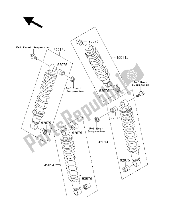 Alle onderdelen voor de Schokdemper van de Kawasaki KLF 300 2000